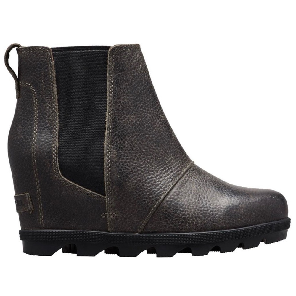Women's Dark Gray Leather Chelsea Wedge Boot